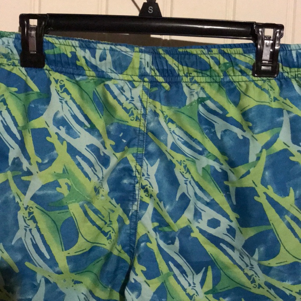 JK J Khaki Boys Swordfish Blue Green Swim Trunks L Mesh Ocean Swimsuit